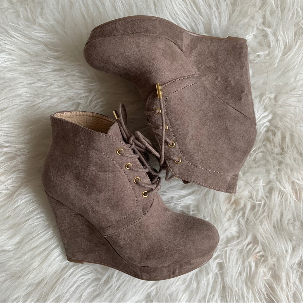 F21 Taupe Wedge Booties